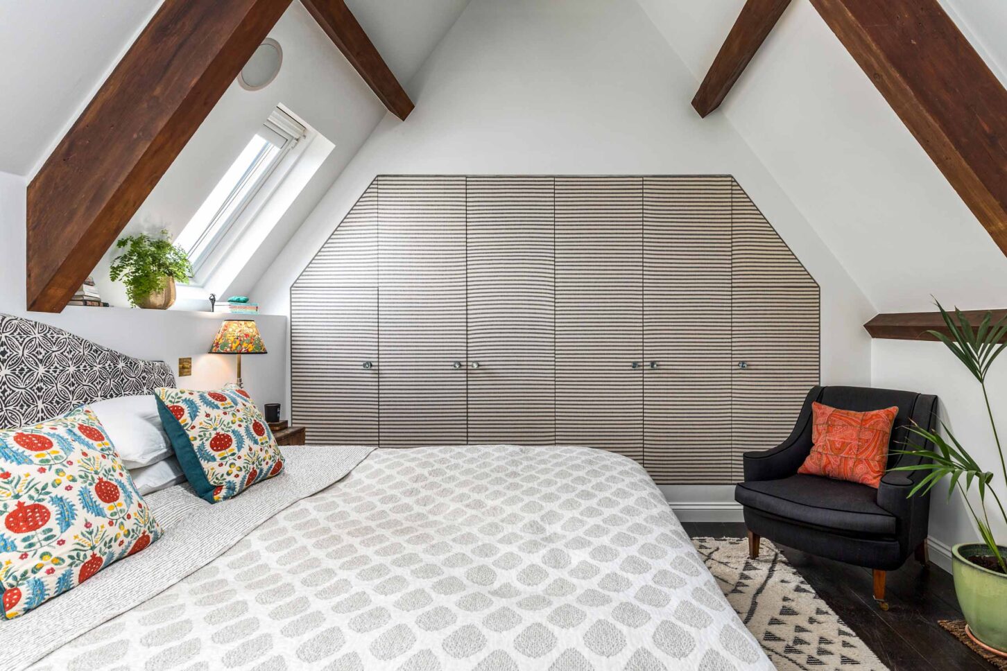 Bedroom interior with fabric wardrobe detail — Amies Street, London