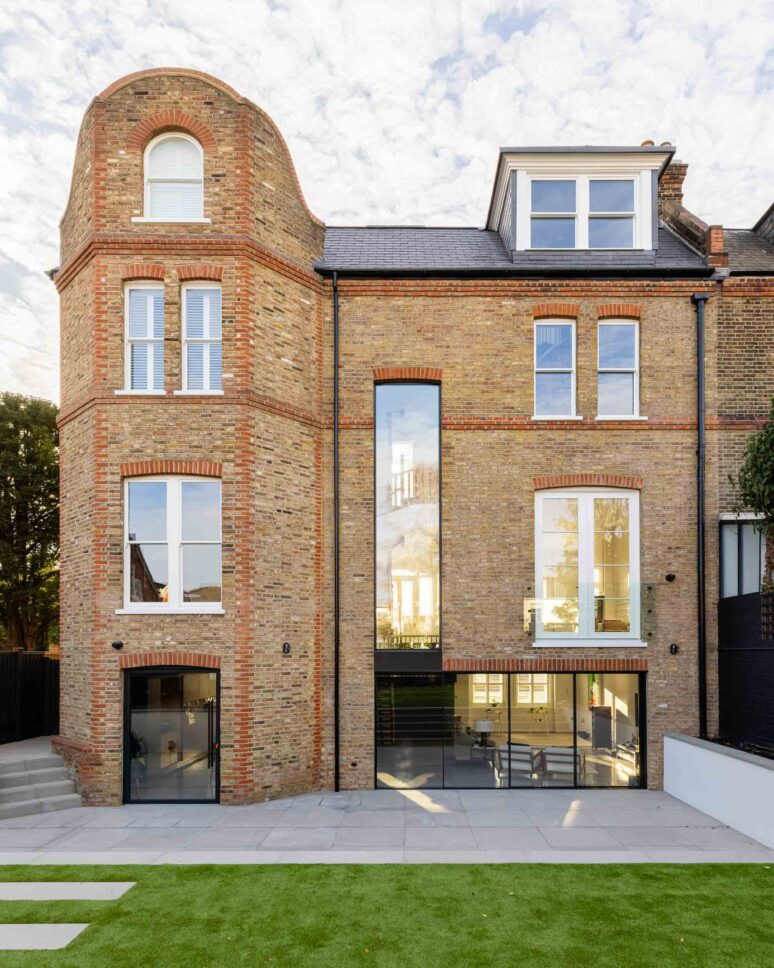 Edwardian townhouse exterior with glazed extension — residential interior photographer London project by Hoban Design, Wimbledon Village